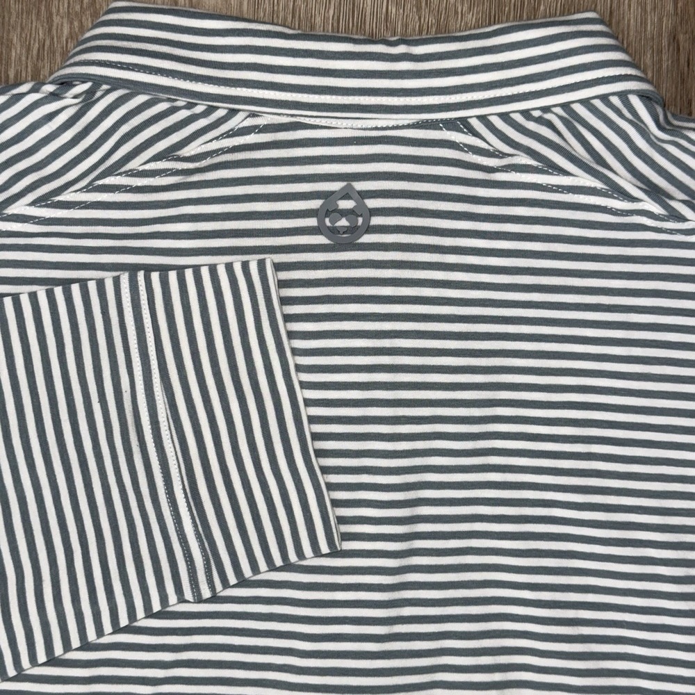 Tasc Performance Bamboo Long Sleeve Polo Shirt Men's 2XL Grey White Striped